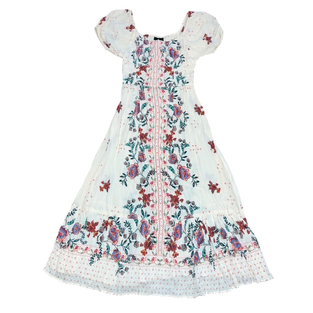 Angie White Midi Dress with Floral Embroidery